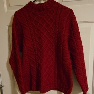 Paul James Red Cable Knit Turtleneck Sweater. 100% Wool. Size Medium.